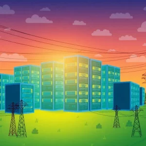 Illustration depicting data centers and power grids in Michigan.
