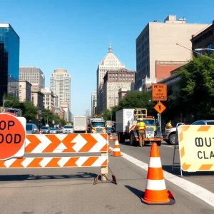 Construction work on Atwater Street in Detroit