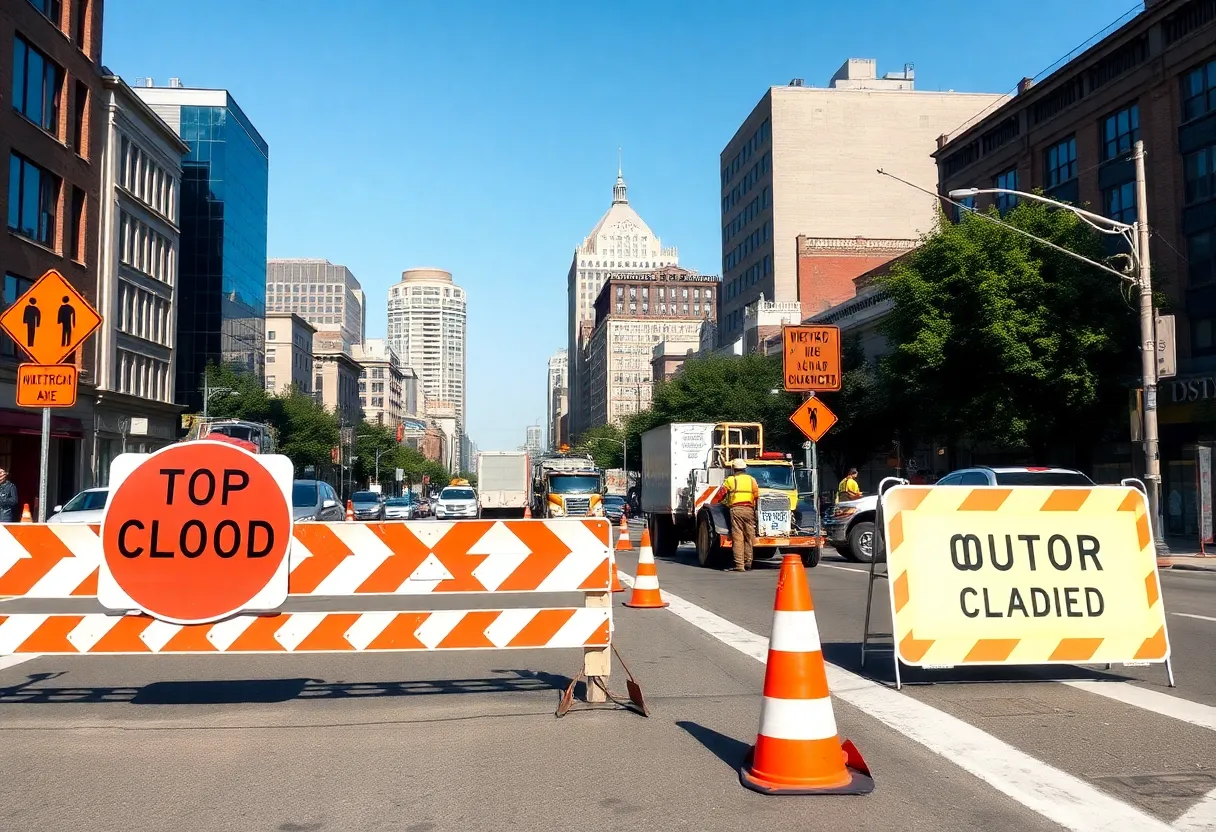 Construction work on Atwater Street in Detroit