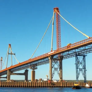 Construction site of the Gordie Howe International Bridge
