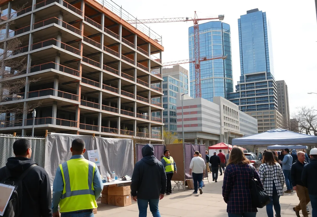 Completed construction site in Lansing with community event occurring