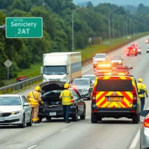 Emergency responders at a multi-vehicle crash site on M-553