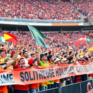 Fans cheering for the Michigan Arsenal football team