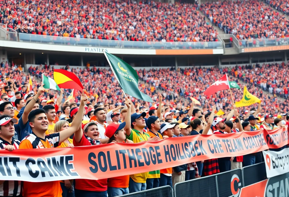 Fans cheering for the Michigan Arsenal football team