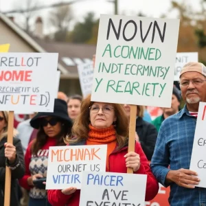 Residents protesting the megasite development in Michigan