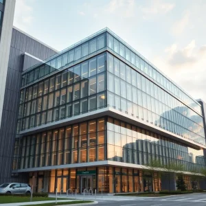 Health sciences research building under construction at Wayne State University in Detroit.