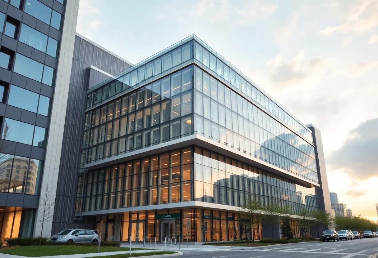 Health sciences research building under construction at Wayne State University in Detroit.