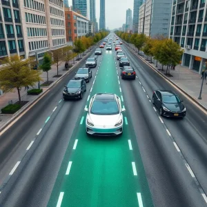 Electric vehicles on a wireless charging street in Detroit