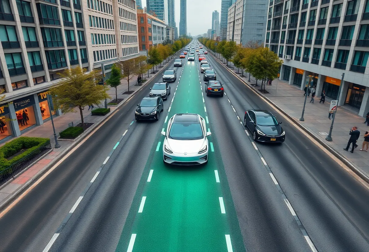 Electric vehicles on a wireless charging street in Detroit