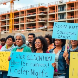 Residents protesting in front of a data center construction site in Ypsilanti